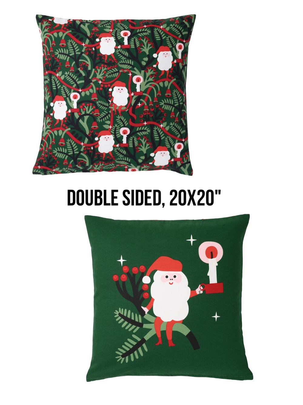 Holiday Santa Double-Sided Throw Pillow Cover - Green